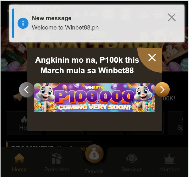 welcome message in winbet88.ph